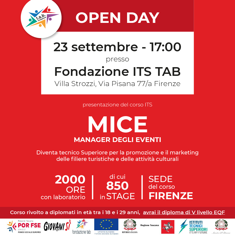 open day-mice-23.09.2022 23 settembre ore 17:00 fondazione ITS TAB Villa Strozzi, Via Pisana 77/a Firenze